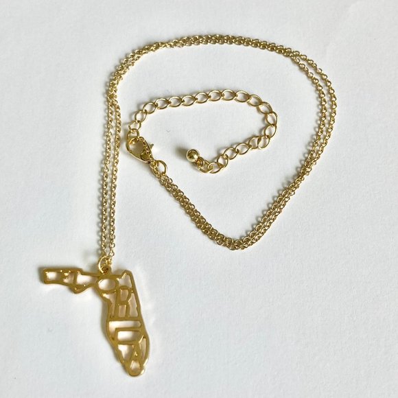 Florida State Map Flag Necklace Gold Plated 18-21" Sunshine Retirement Gift - Picture 5 of 8